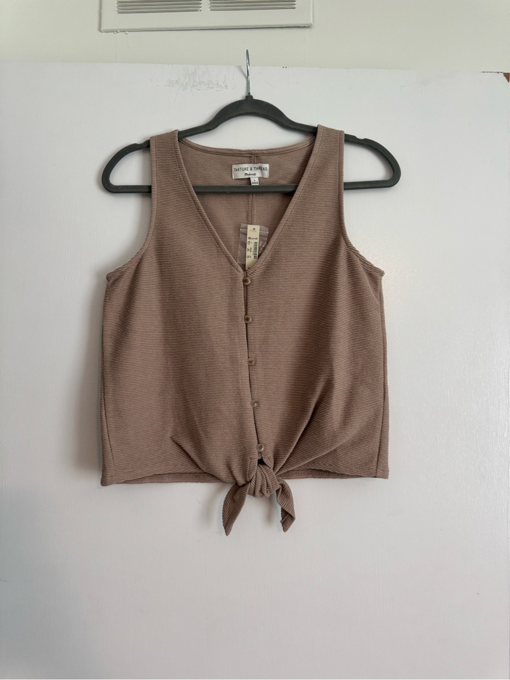 Madewell Taupe Button-Front Knit Tank with Front Tie